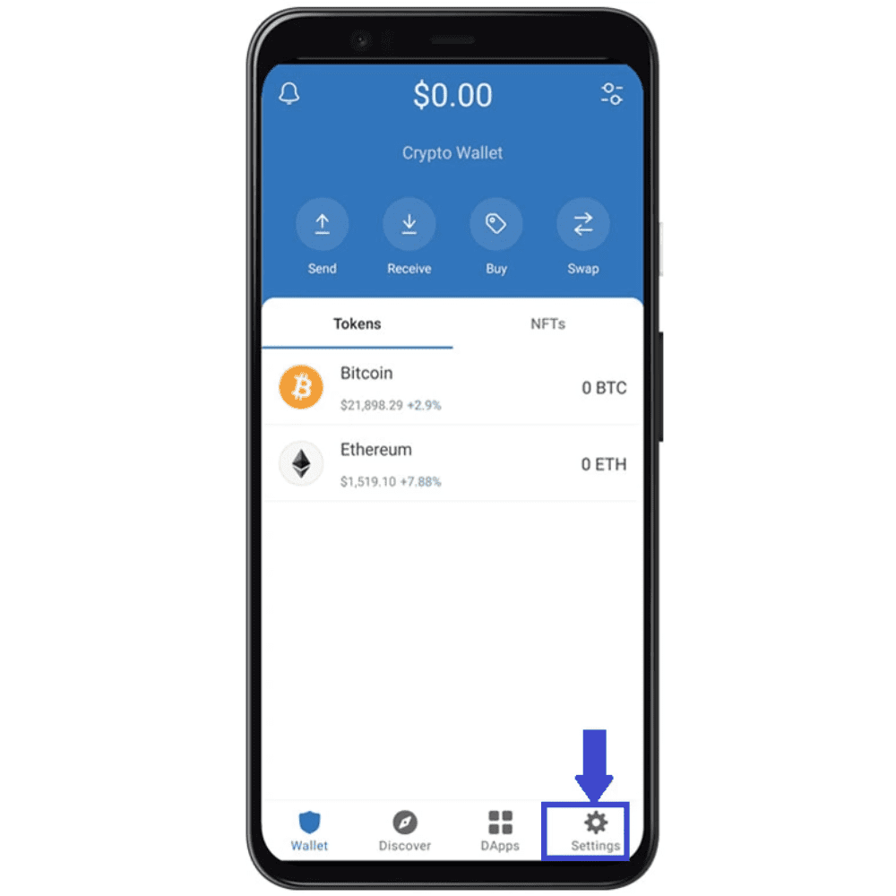 Click The Settings Icon On The Trust Wallet App's Interface
