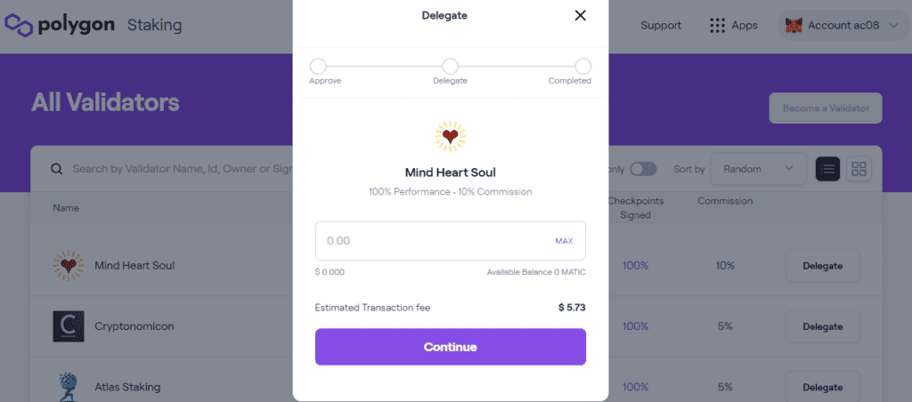 How To Stake Matic Delegate Or Stake Matic On Metamask Step 3