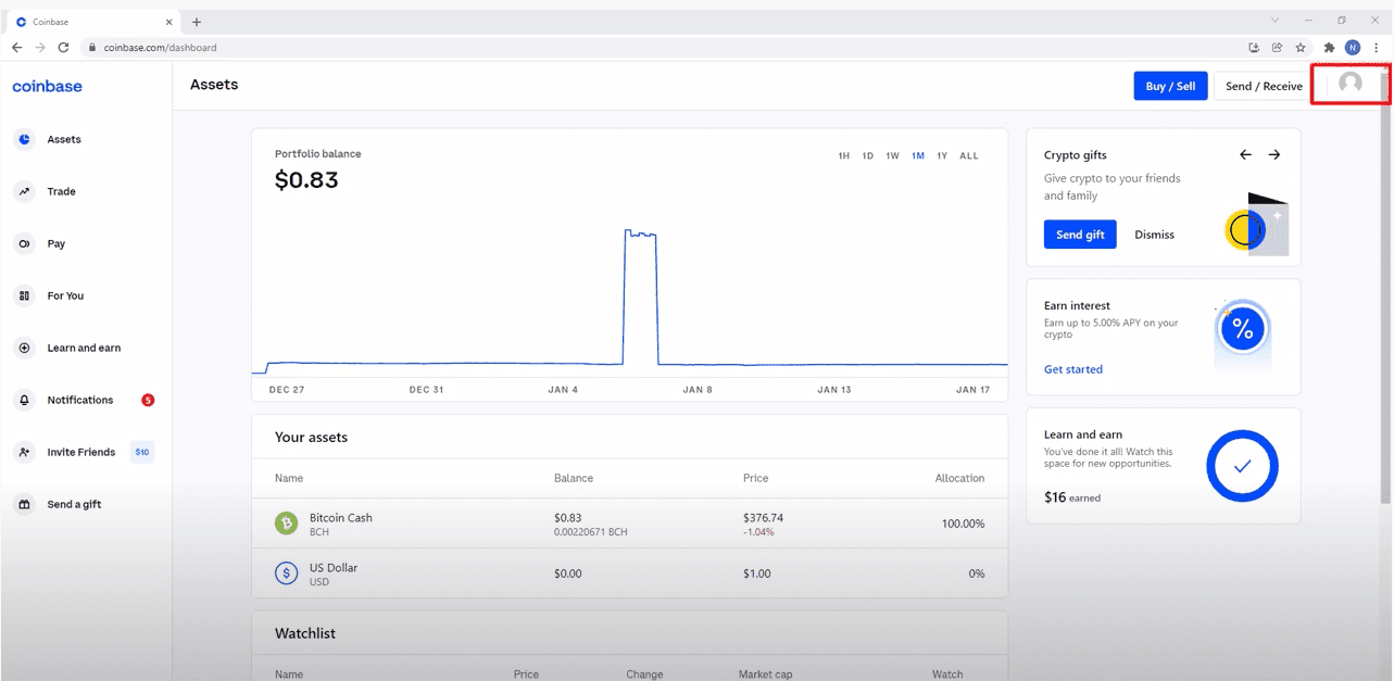 coinbase history page