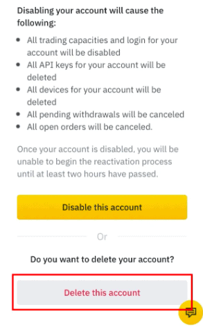 how to delete binance account