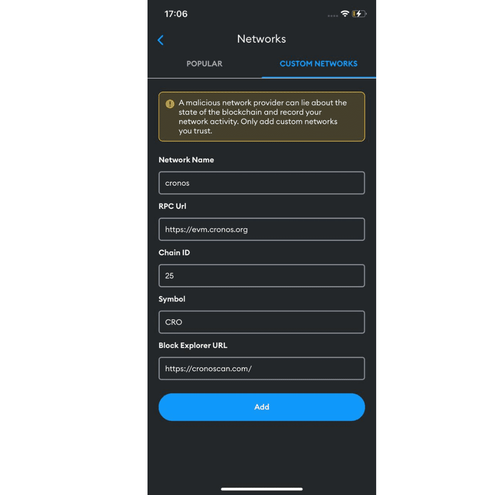 Add Rpc Detail Of Cronos Chain To Metamask Wallet On Mobile Version