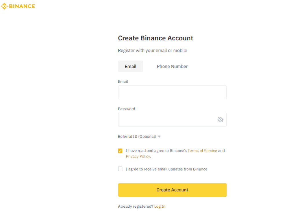 Confirm Terms And Create Binance Account