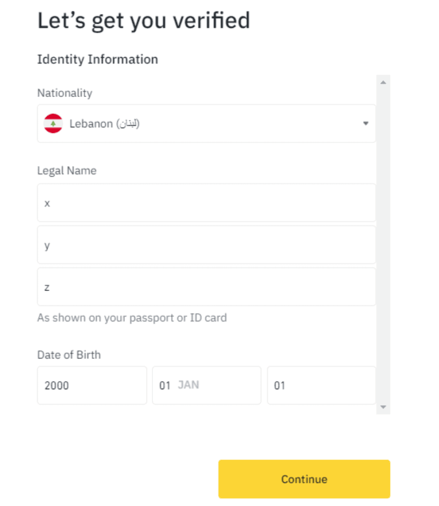 Enter Personal Detail To Verify Binance Account