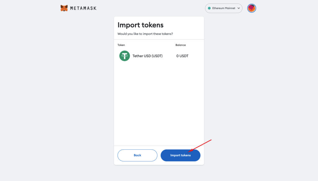 import usdt to metamask