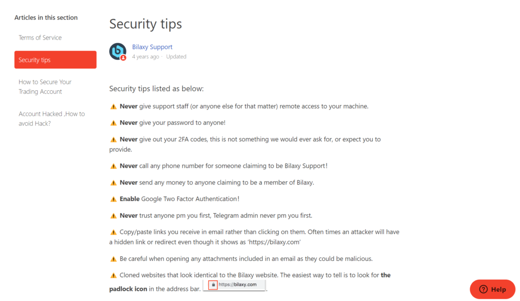 Bilaxy Security Tips