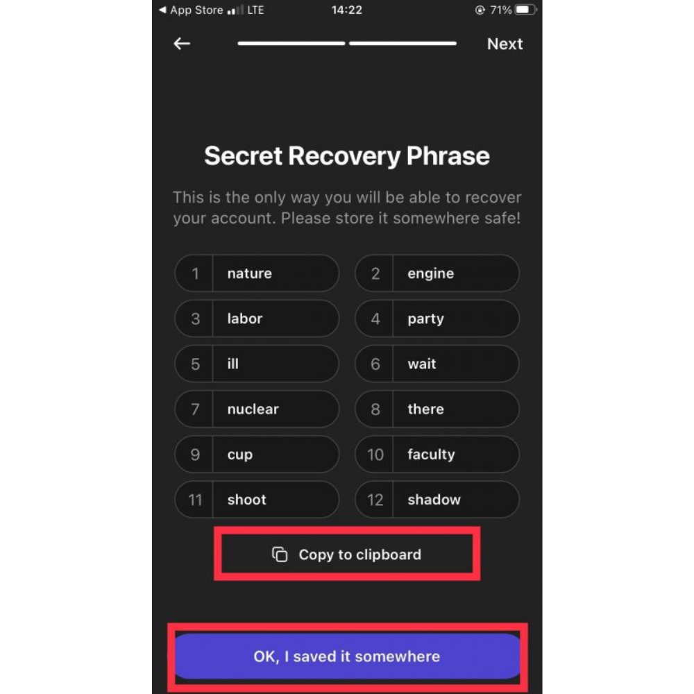 Save Secret Recovery Phrase On Mobile