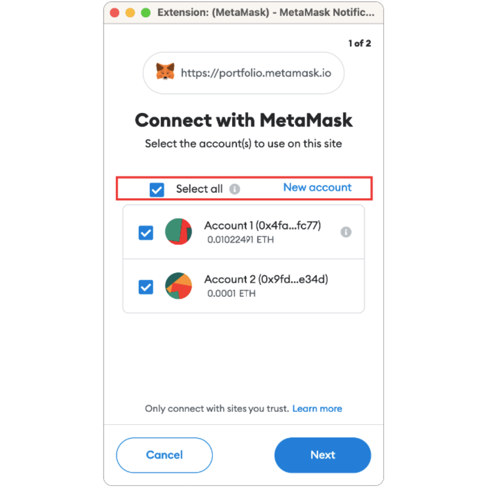 Select Accounts You Want To Connect To Metamask