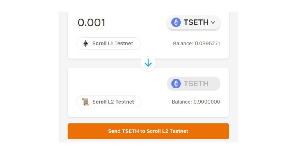 Choose The Tokens You Want To Transfer From Scroll L1 To Scroll L2