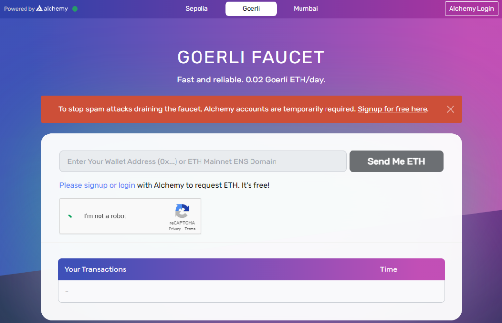 Visit And Sign Up Account On Alchemy Goerli Faucet