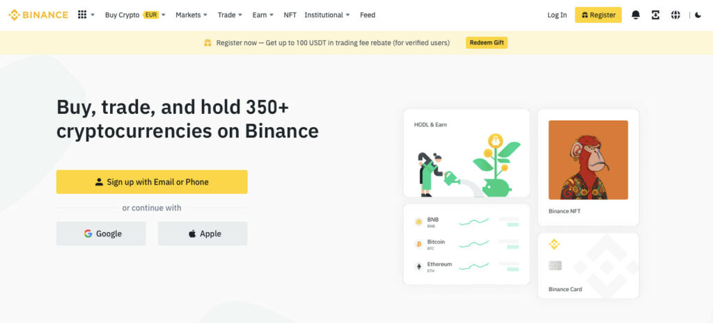 Binance Exchange Homepage