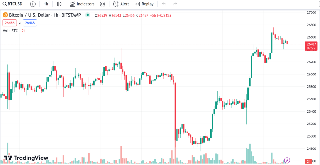 Bitcoin / Us Dollar 1-Hour Chart (Source: Tradingview)