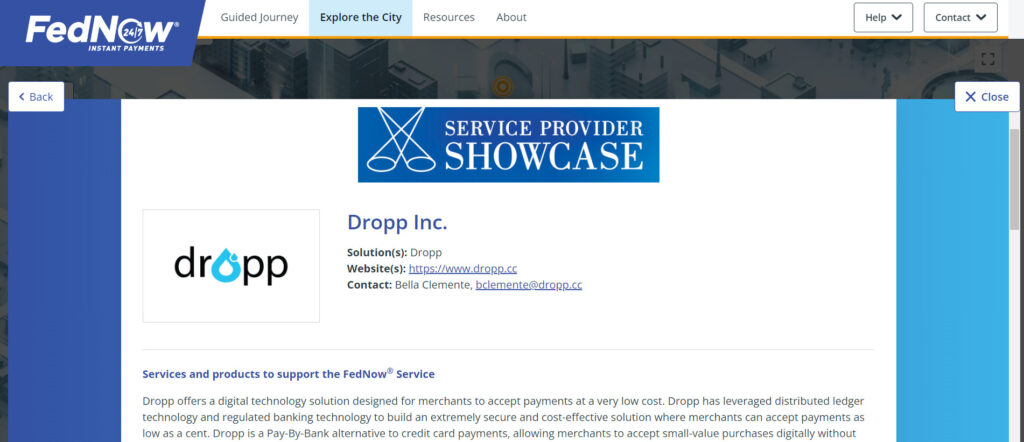 Dropp, A Platform Driven By Distributed Ledger Technology (Dlt), Showcased On The Official Fednow Website. (Source: Fednow)