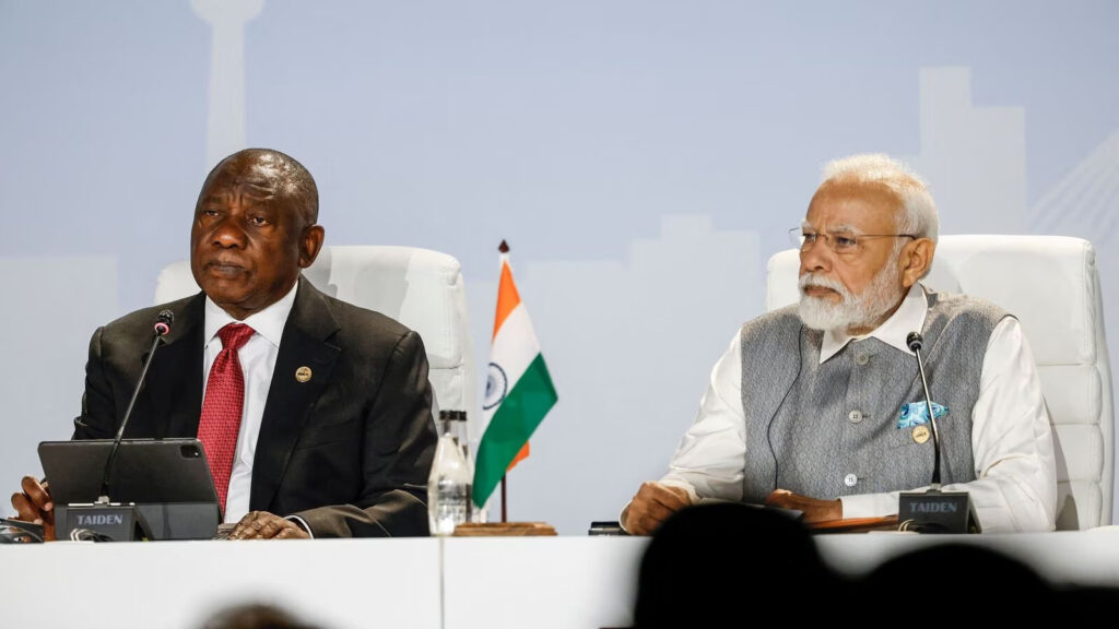 South African President Cyril Ramaphosa (L) And Prime Minister Of India Narendra Modi (R) Look On During The 2023 Brics Summit (Source: Mint)