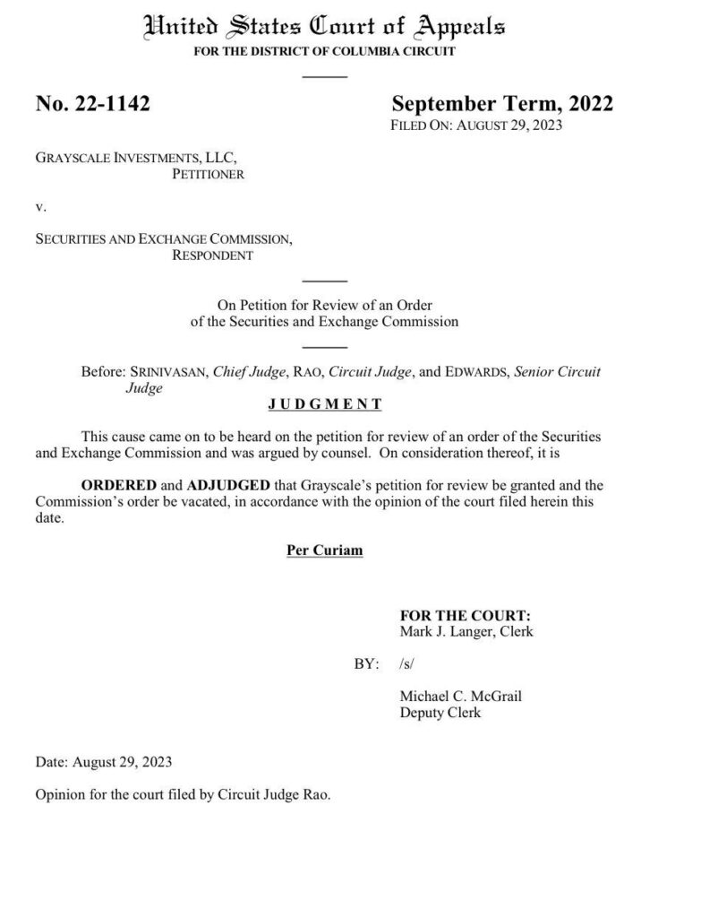The Official Judgment Of The Legal Battle Between Grayscale &Amp; Sec  