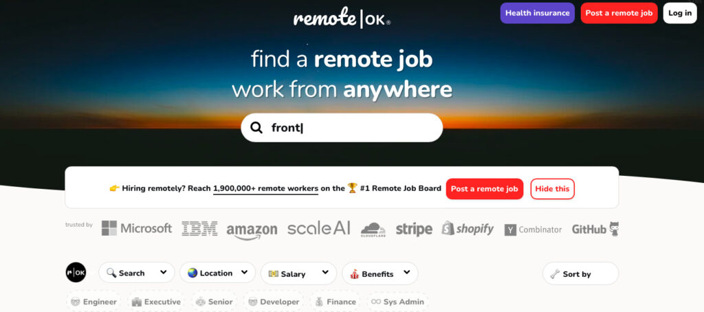 Remote Ok Homepage Website