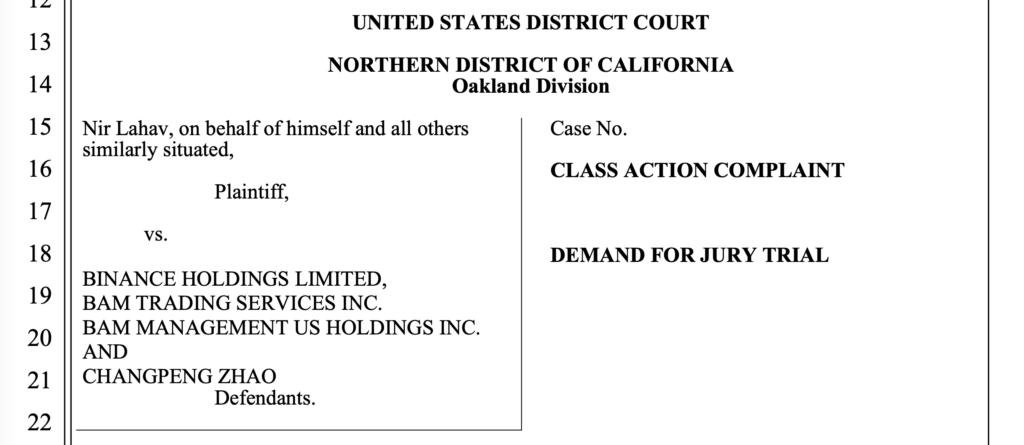 Lawsuit Filed Against Binance And Changpeng Zhao. Source: Courtlistener