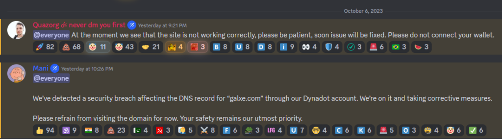 Updates From Galxe'S Discord Server About The Exploit (Source: Discord)