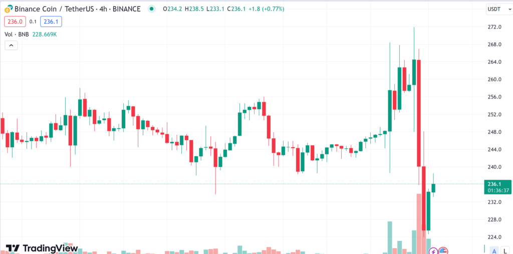 Bnb Dropped 10% After The Cz News And Is Now Being Traded At $236 At The Time Of Writing This Article (Source: Tradingview)