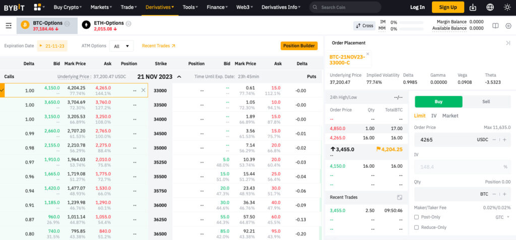 Bybit Options Trading Dashboard