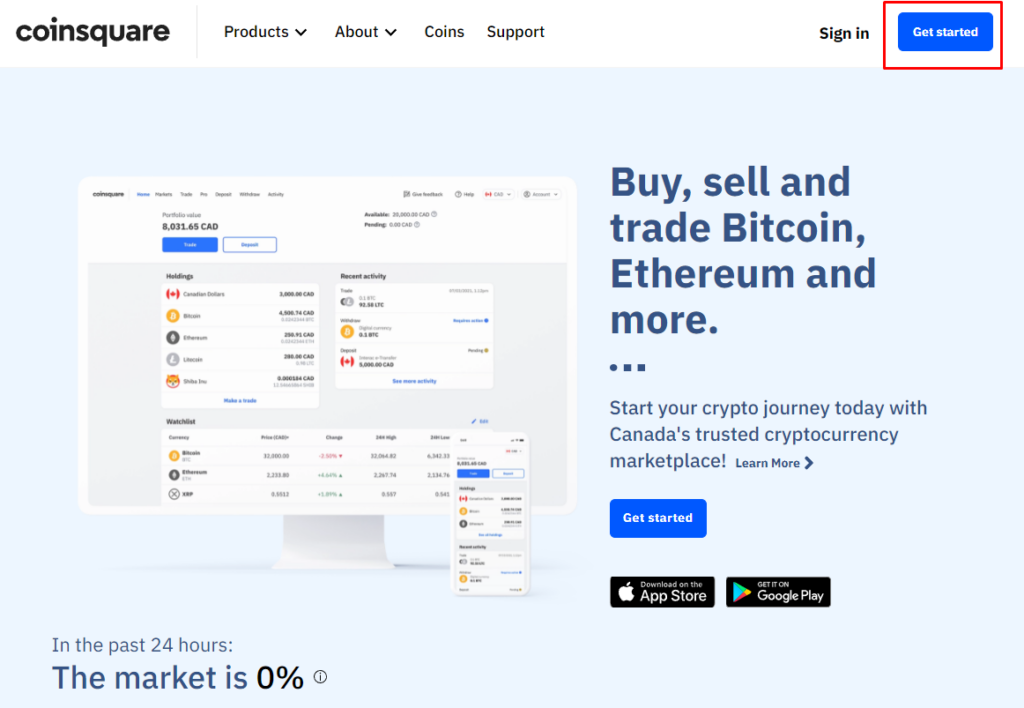 Get Started To Create Coinsquare Account