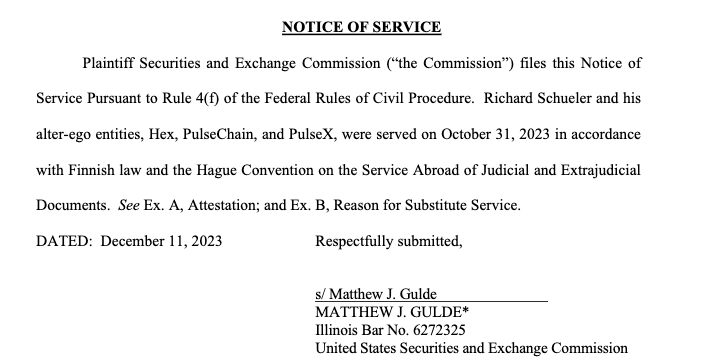 Notice Of Service To Richard Heart By The Sec, Sourced From Courtlistener