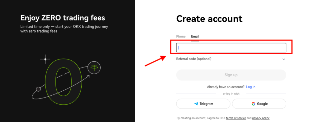 step 1 to create account on OKX