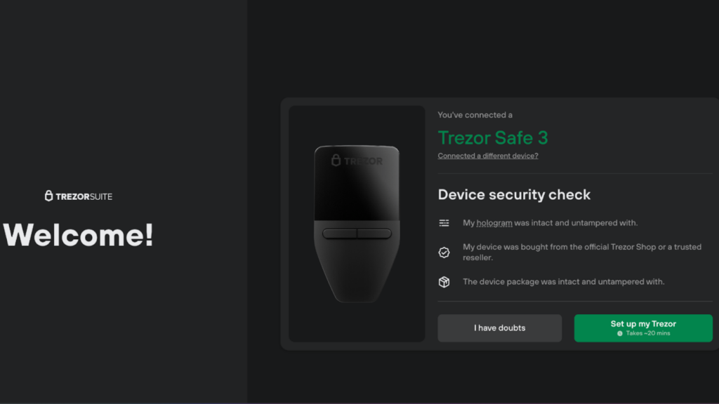 Trezor Suite Device Setup Page