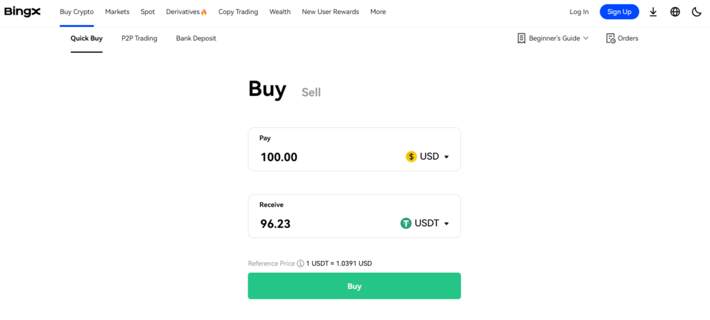 Buy Crypto On Bingx Step 2.1