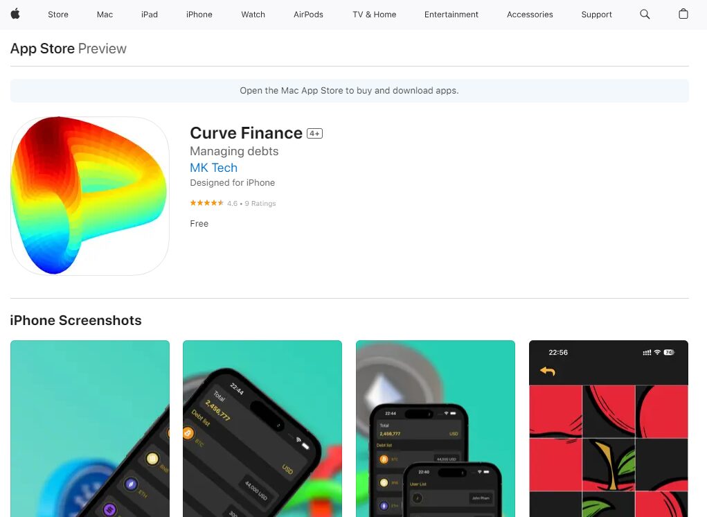 The Fake Curve Finance App On App Store
