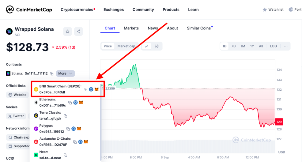 Step 1: Copy wSOL contract address from CoinMarketCap